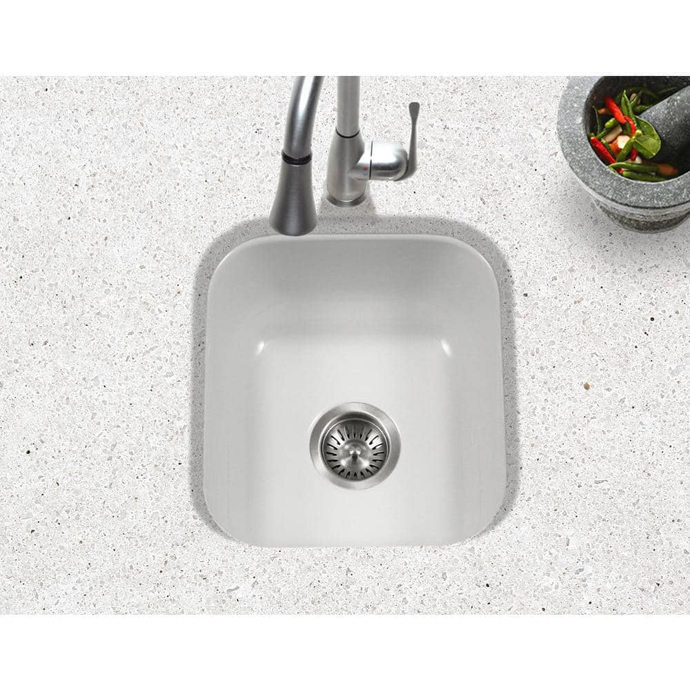White Porcelain Enamel Steel Undermount Bar Sink, 17 inches