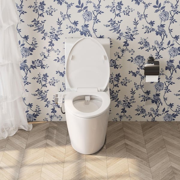 Luxury Slim Attachable Bidet System Bidet Attachment with Hot Water, Dual Retractable Nozzles, Knob Control in White