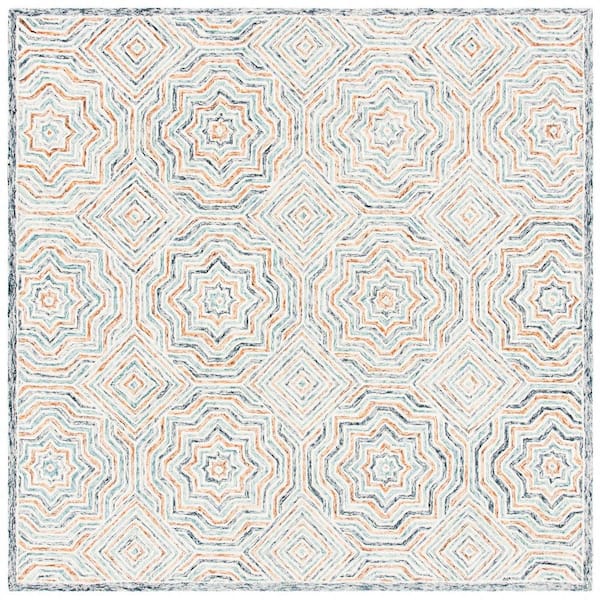 SAFAVIEH Capri Blue/Rust 7 ft. x 7 ft. Diamond Geometric Square Area Rug