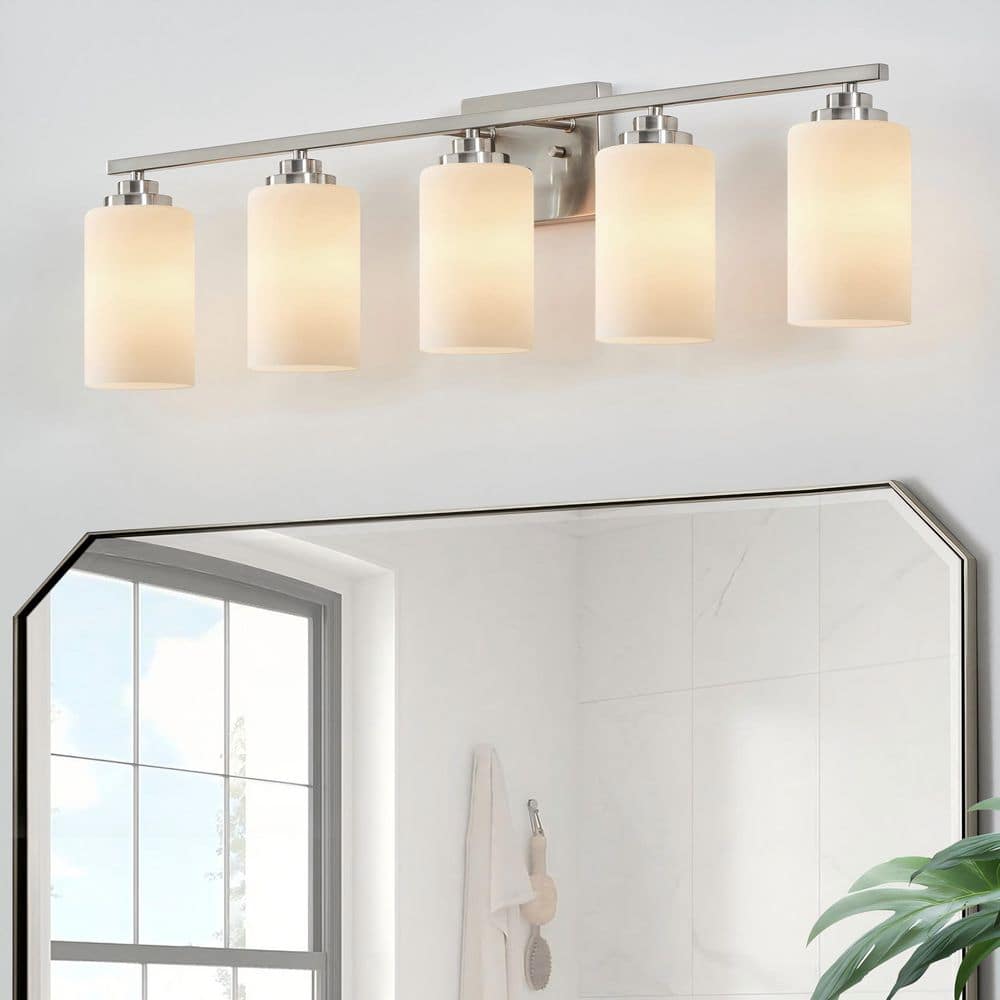 KAWOTI 35 in. 5-Light Brushed Nickel Vanity Light with Frosted