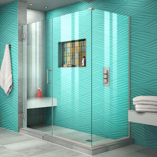 DreamLine Unidoor Plus 56.5 in. W x 30-3/8 in. D x 72 in. H Frameless Hinged Shower Enclosure in Brushed Nickel