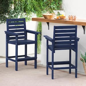 Navy Blue Plastic HDPE Outdoor Bar Stool with Arms (2-Pack)