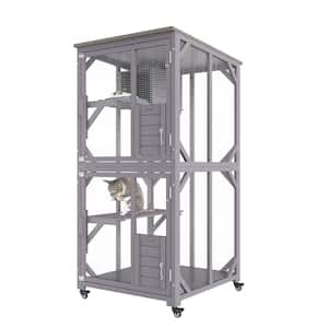 Cat House 29.9 in. x 34 in. x 64.1 in. Outdoor 3-Tier Large Catio Cat Enclosure with 360° Rotating Casters