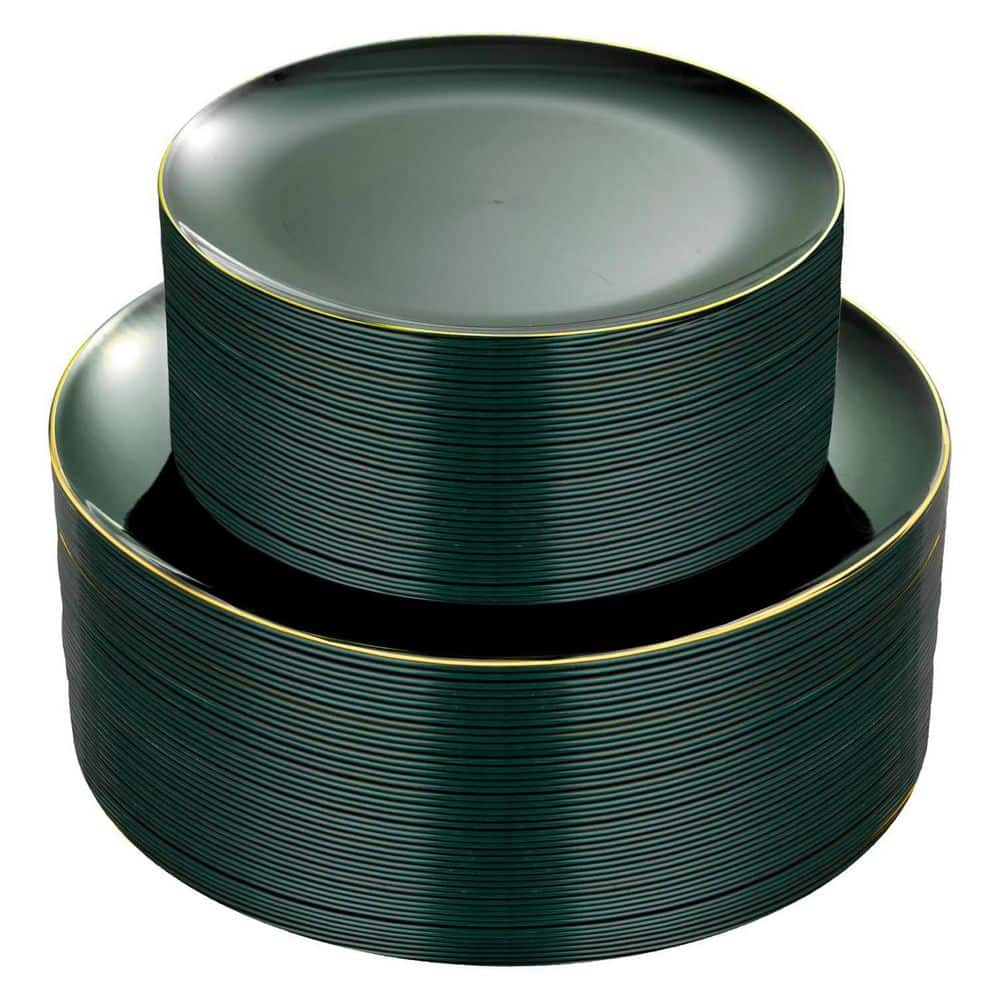 Green Plastic Disposable Plates with Gold Rim - 100-Piece (50-Dinner and 50-Dessert Plates) price history on PriceWatchPro