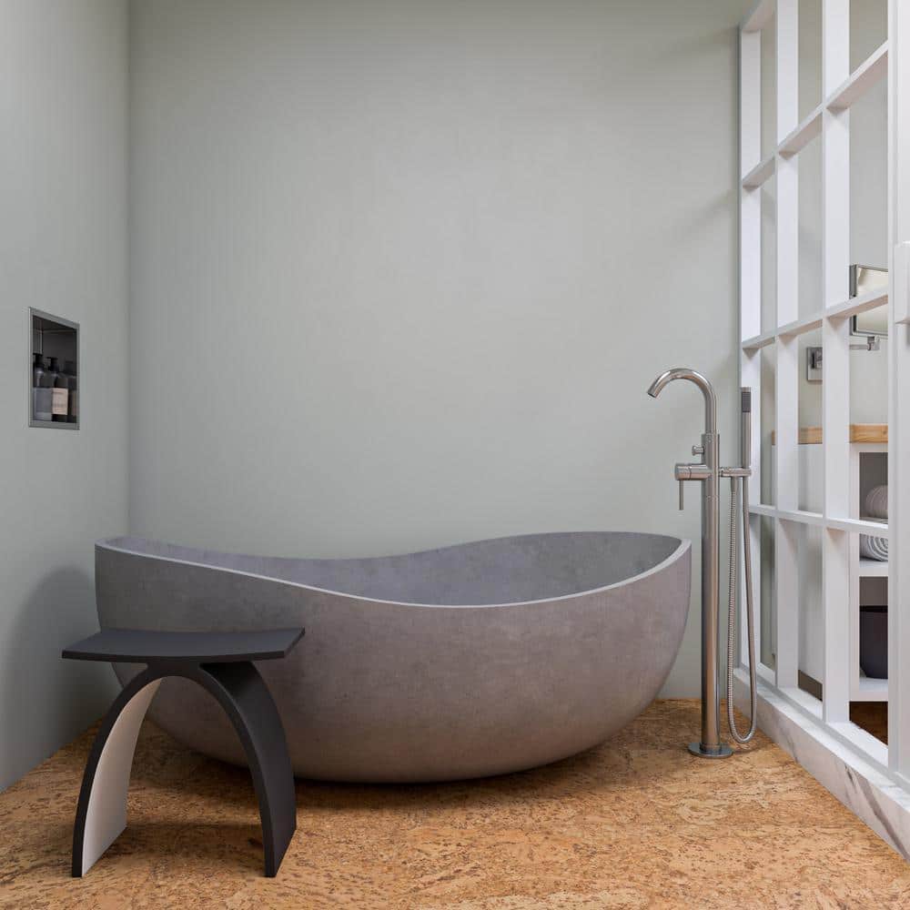 Gray Matte 63'' Freestanding Solid Concrete Oval Bathtub