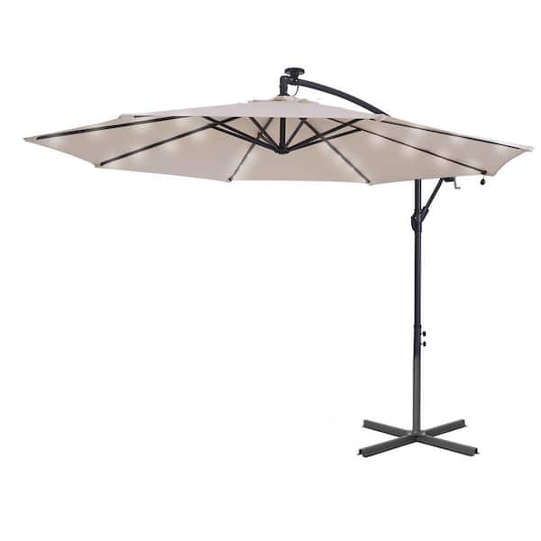 Inner Decor Rex 10 Ft Steel Cantilever, Cantilever Outdoor Beige Umbrella With Lights And Speaker