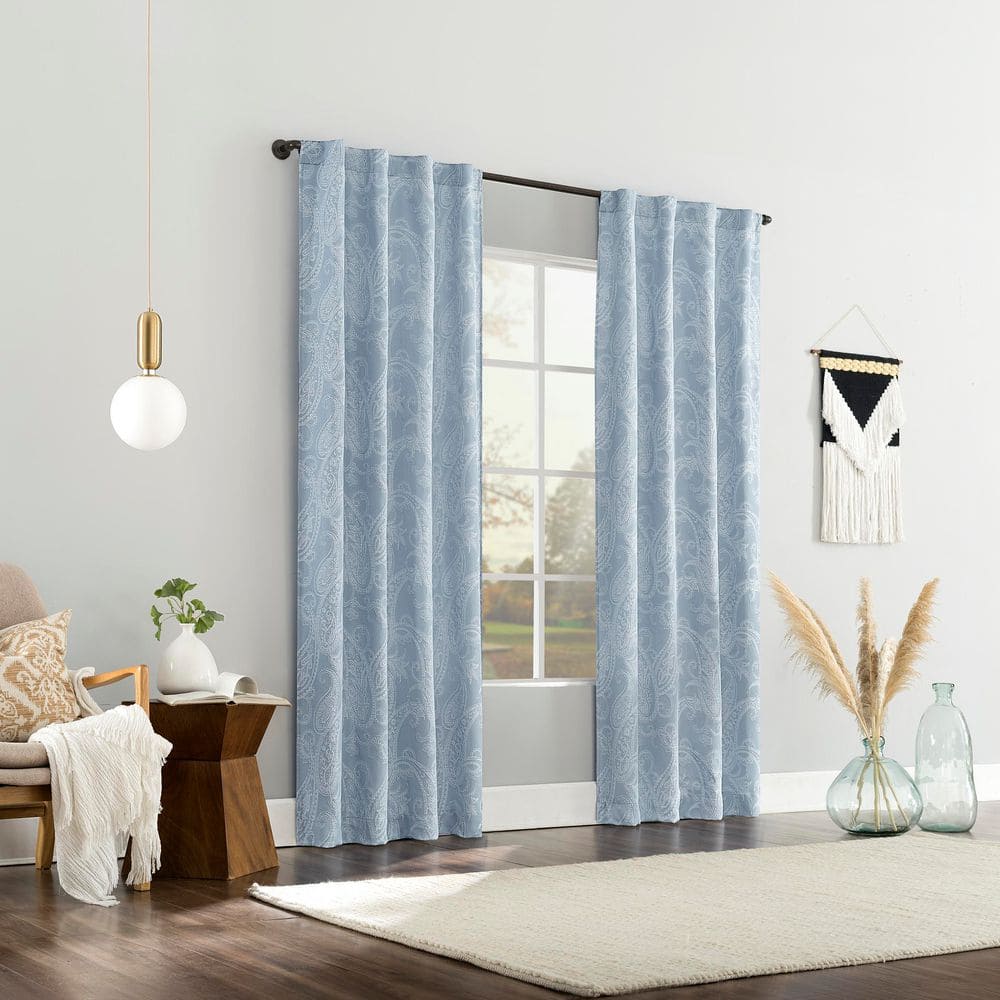 Tranquil Blue Paisley Embroidery Blackout Curtain Panel, 40" x 84"