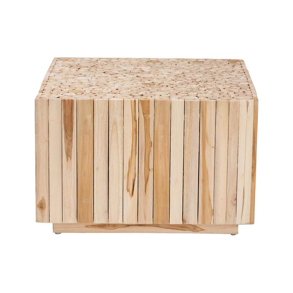 Augusta Natural Teak Wood Square Cocktail Table with Plinth Base