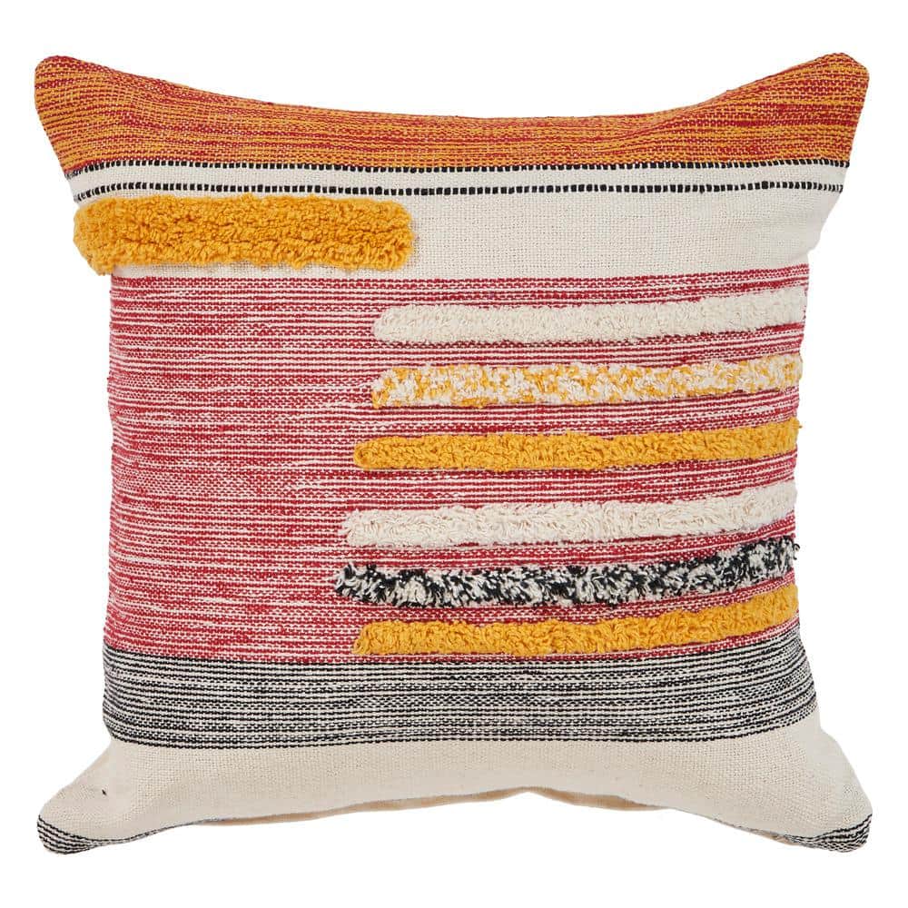 Multicolor Striped Tufted Square Throw Pillow, 18"