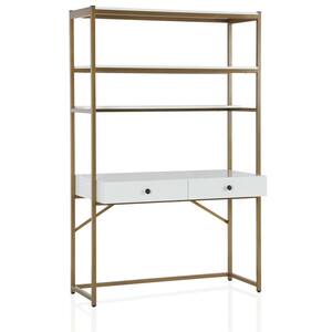 Billie 72 in. H Gold Metal 3-Shelf Etagere Bookcase With White Desk