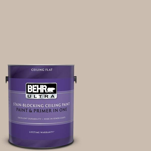 BEHR ULTRA 1 gal. #UL130-15 Creamy Mushroom Ceiling Flat Interior Paint and Primer in One