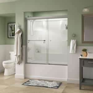 Traditional 60 in. x 58-1/8 in. Semi-Frameless Sliding Bathtub Door in Nickel with 1/4 in. Tempered Frosted Glass