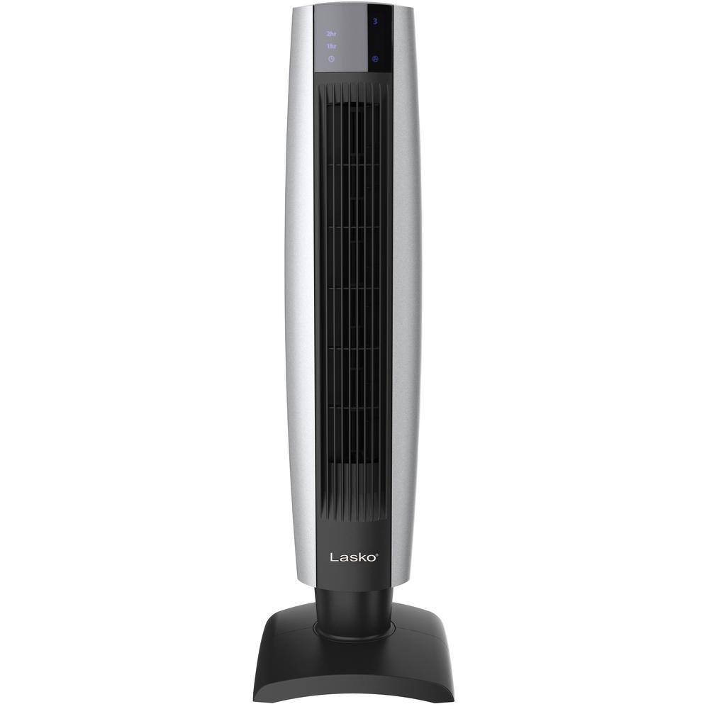 Lasko 34" Silver and Black Oscillating Tower Fan with Remote