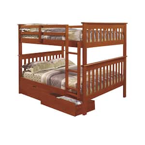 Brown Light Espresso Full Over Full Mission Bunk Bed with Dual Under Bed Drawers
