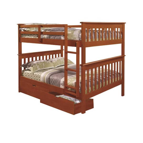 Donco Kids Brown Light Espresso Full Over Full Mission Bunk Bed with Dual Under Bed Drawers