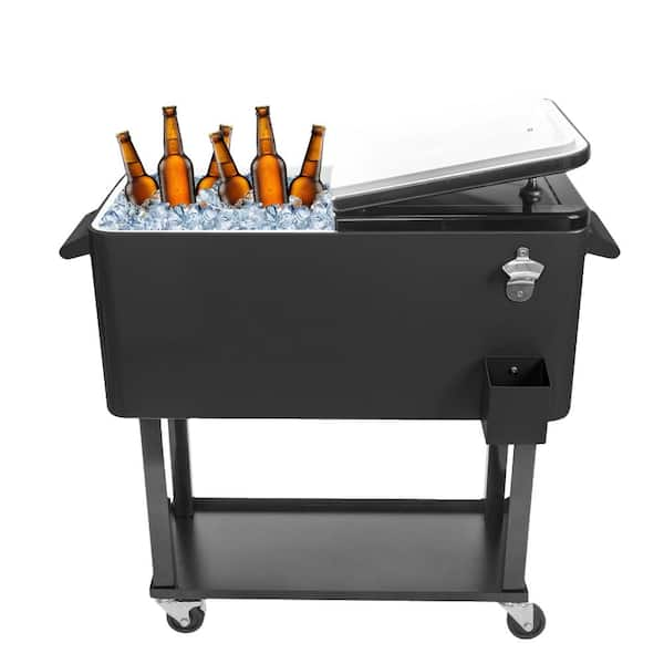 Black 80 Qt. Iron Beverage Wheeled Cooler with Shelf