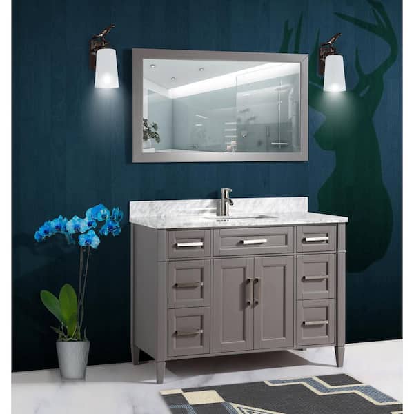 Vanity Art Savona 60 In W X 22 D 36 H Bath Grey With Top White Basin And Mirror Va2060sg - 60 Bathroom Vanity Top With Single Sink