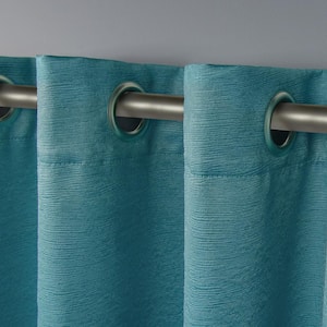 Oxford Teal Solid Woven Room Darkening Grommet Top Curtain, 52 in. W x 63 in. L (Set of 2)