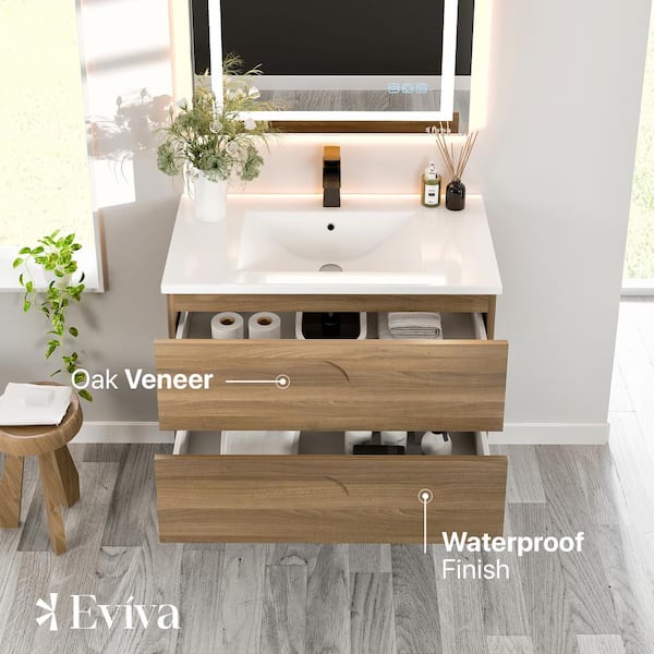 Eviva Joy 36 in. W x 18 in. D x 20.5 in. H Floating Bathroom Vanity in Graywood with White Porcelain Top with White Sink