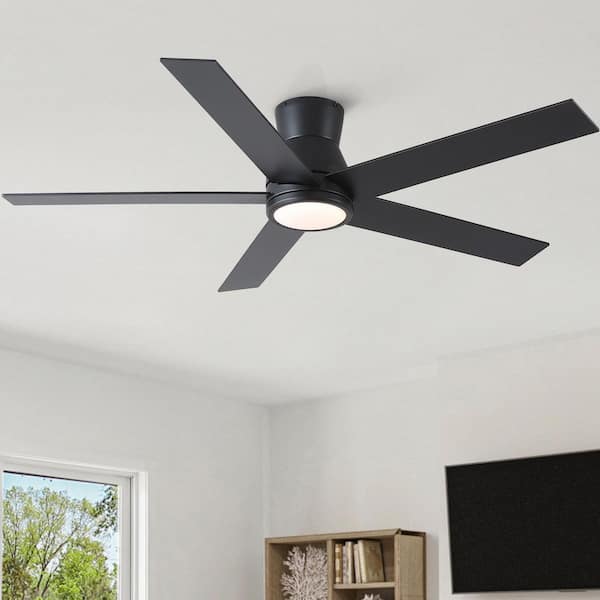 Hushine 52 in. Indoor Black Flush Mount LED Standard Ceiling Fan with Light, Remote Included and Reversible Blades