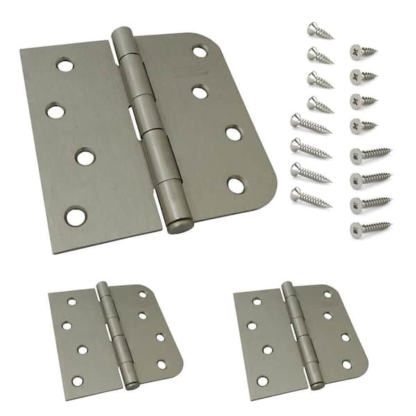 4 in. x 4 in. Brushed Nickel Full Mortise Combination Butt Hinge with Removable Pin (3-Pack)