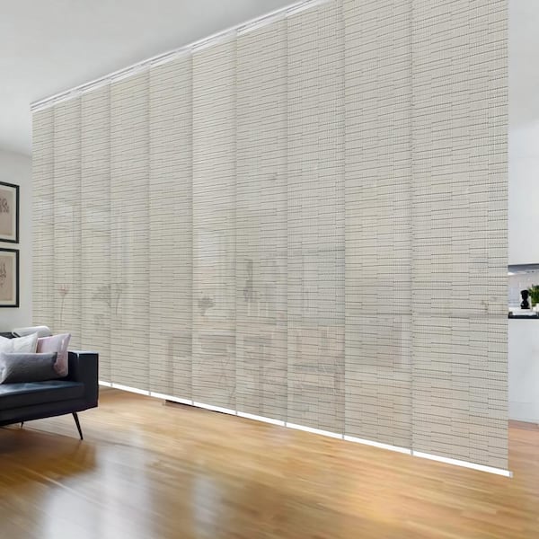 EMOH Ornate Ash 120 in. - 218 in. W x 116 in. L Adjustable 10-Panel White Double Rail Panel Track with 23.5 in. Slates