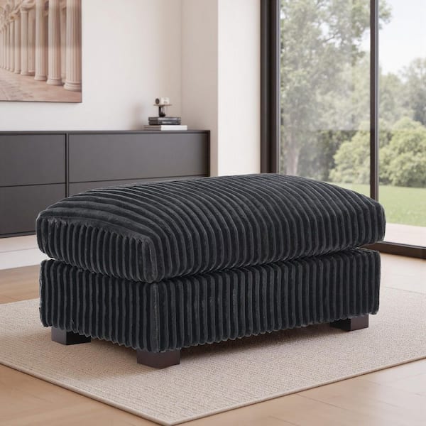 Gray Faux Fur Rectangle Accent Ottoman(Set of 1)