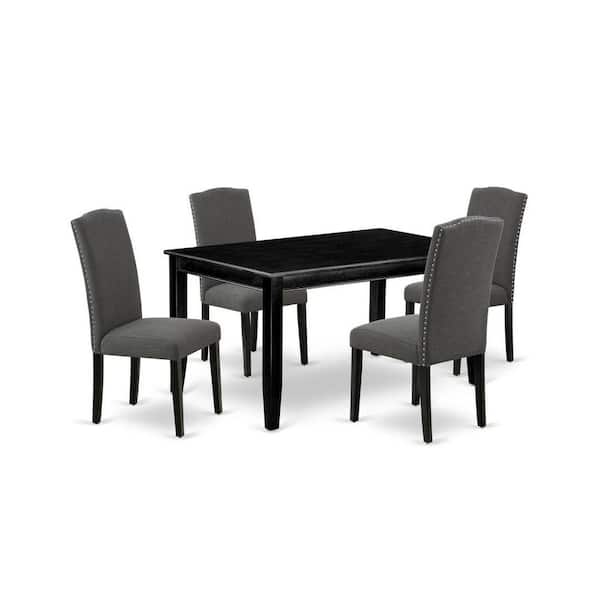 East West Furniture 5-Piece Black Finish Solid Wood Top-Rectangular Dining Room Set-Seats 4