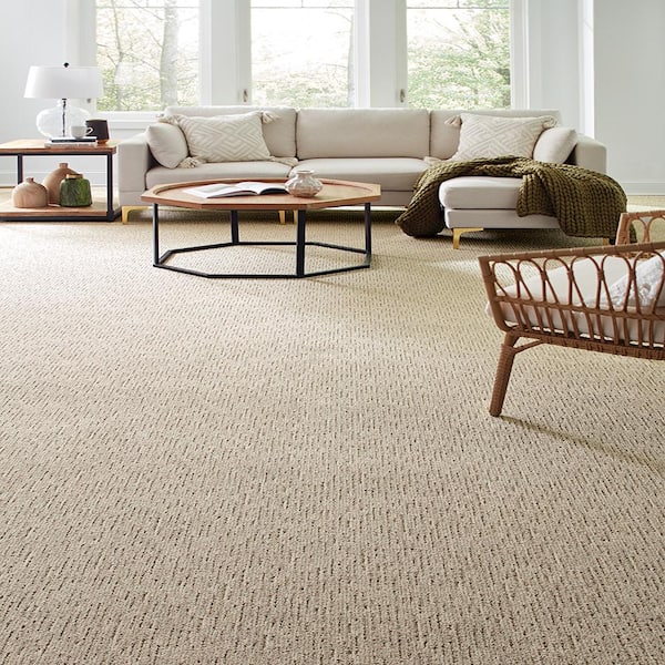 Smooth Summer Creamy Coconut Beige 37 oz. Polyester Pattern Installed Carpet