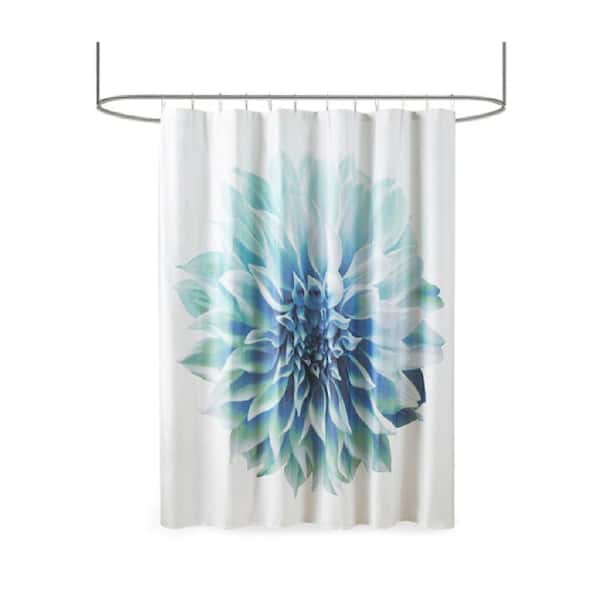 Afoxsos 72 in. W x 72 in. L Cotton Floral Shower Curtain with Photo Realistic Print, Modern Design and Machine Washable in Aqua