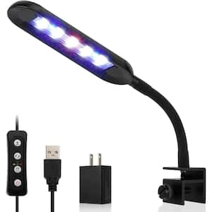 Multi-Color Mini Clip-on Aquarium Light with Built-in Timer and USB Port, Black