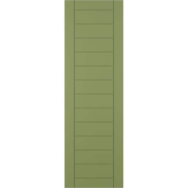 Ekena Millwork 12 in. x 36 in. PVC True Fit Horizontal Slat Framed Modern Style Fixed Mount Board & Batten Shutters Pair in Moss Green