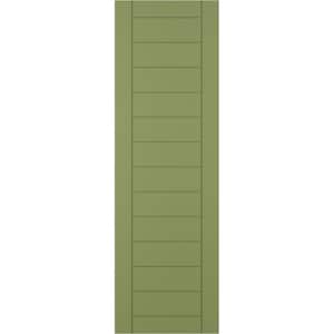 18 in. x 42 in. PVC True Fit Horizontal Slat Framed Modern Style Fixed Mount Board & Batten Shutters Pair in Moss Green