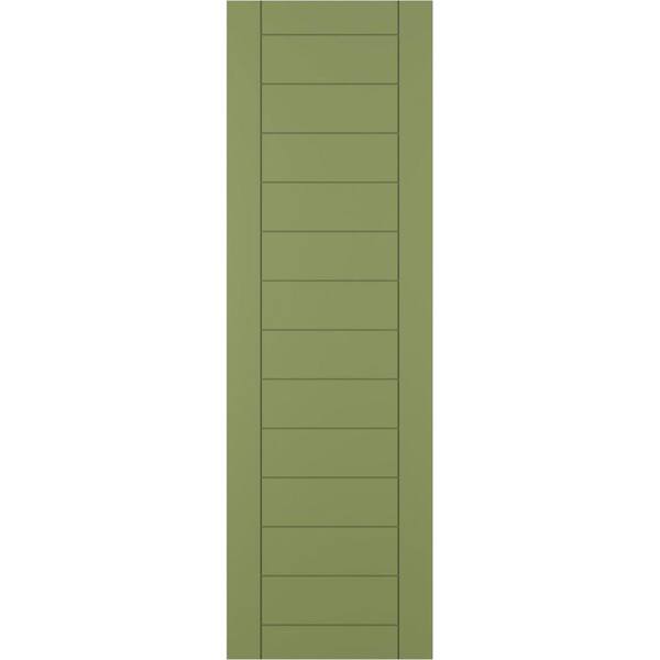Ekena Millwork 18 in. x 80 in. PVC True Fit Horizontal Slat Framed Modern Style Fixed Mount Board & Batten Shutters Pair in Moss Green