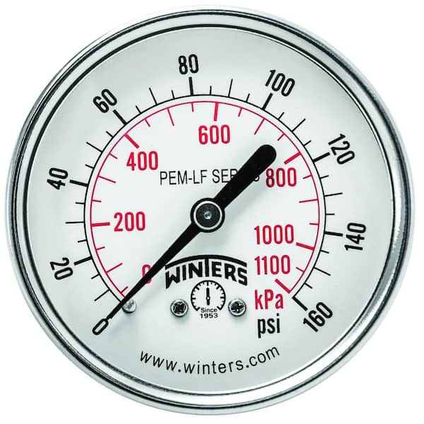 Winters Instruments PEM-LF Series 2.5 in. Lead-Free Brass Pressure Gauge with 1/4 in. NPT CBM and 0-160 psi/kPa