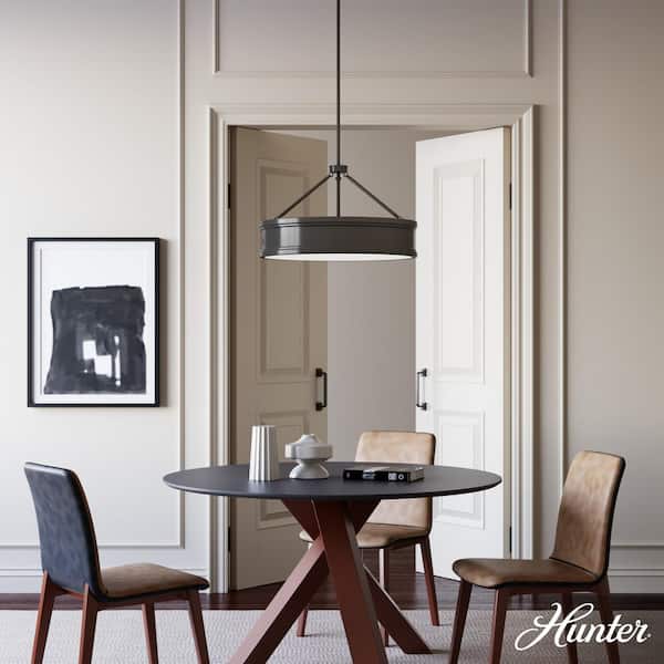 Hunter Capshaw 6-Light Noble Bronze Traditional Frosted Glass Drum LED Large Hanging Kitchen Island Light