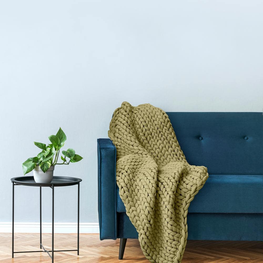 Sage Green Chunky Knit Wool Baby Throw Blanket