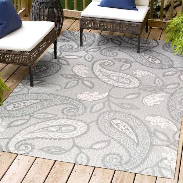 JONATHAN Y Julien Paisley High-Low Light Gray/Ivory 4 ft. x 6 ft. Indoor/Outdoor Area Rug