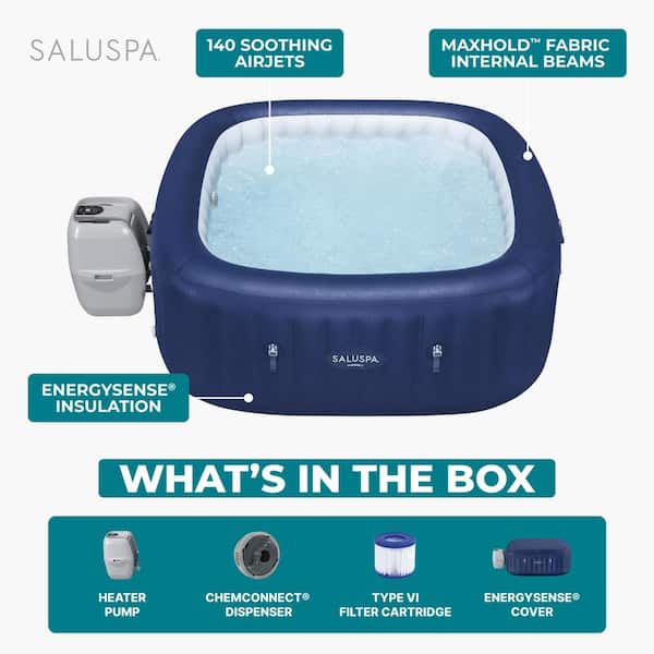 SaluSpa Hawaii 4-Person 140 Jet 120V Inflatable Hot Tub with AirJets, Square Spa