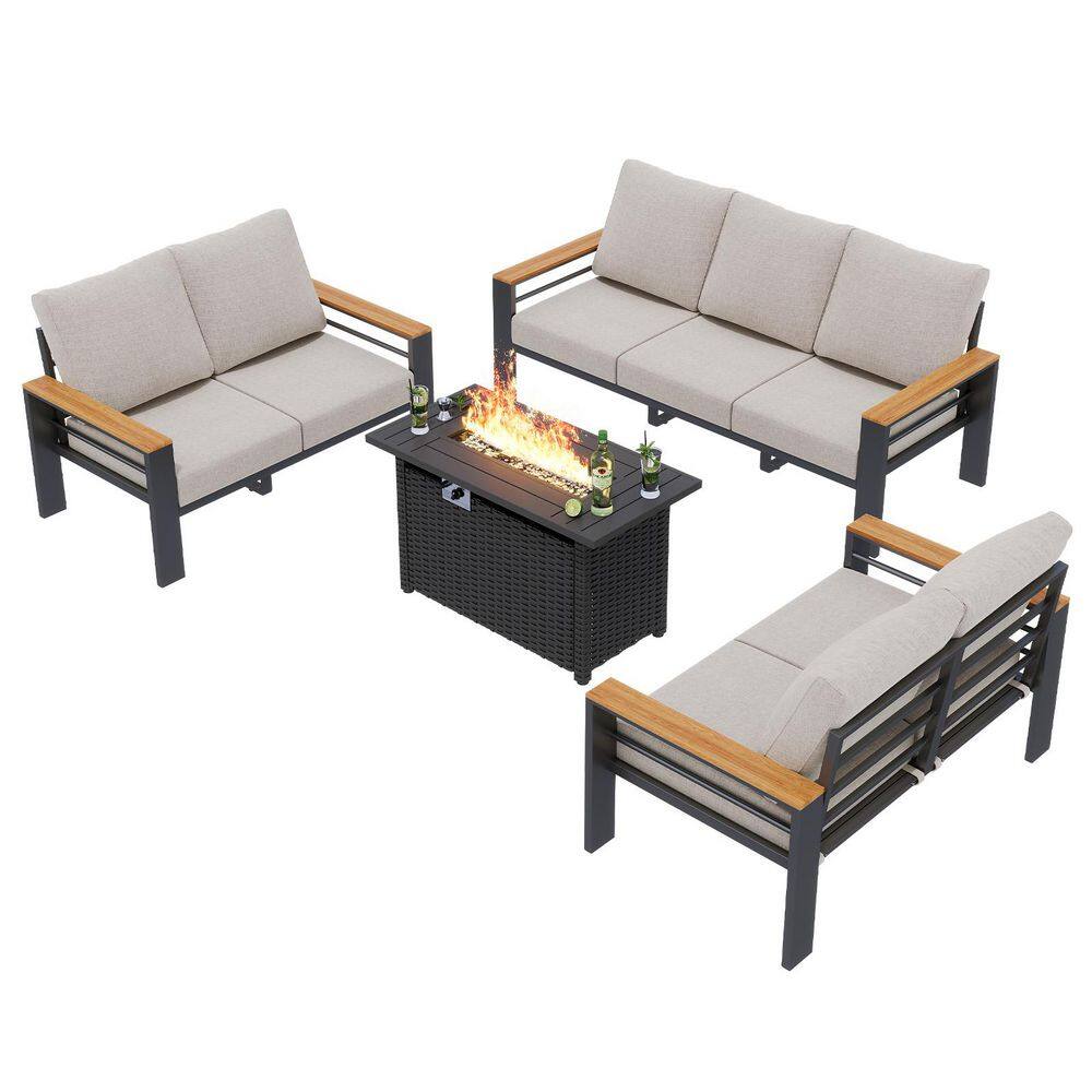 4-Piece 7 Seat Aluminum Outdoor Patio Conversation Set with 44in 50000 BTU Propane Firepit Table and Chair Cushions price history on PriceWatchPro