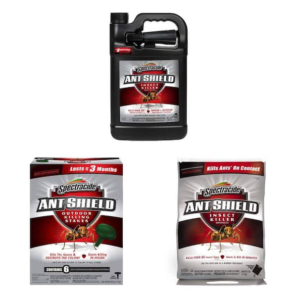 Ant Shield Insect Killer Combo: 3 lb Granules, 1 gal Ready-To-Use Spray, and 6 Outdoor Killing Stakes