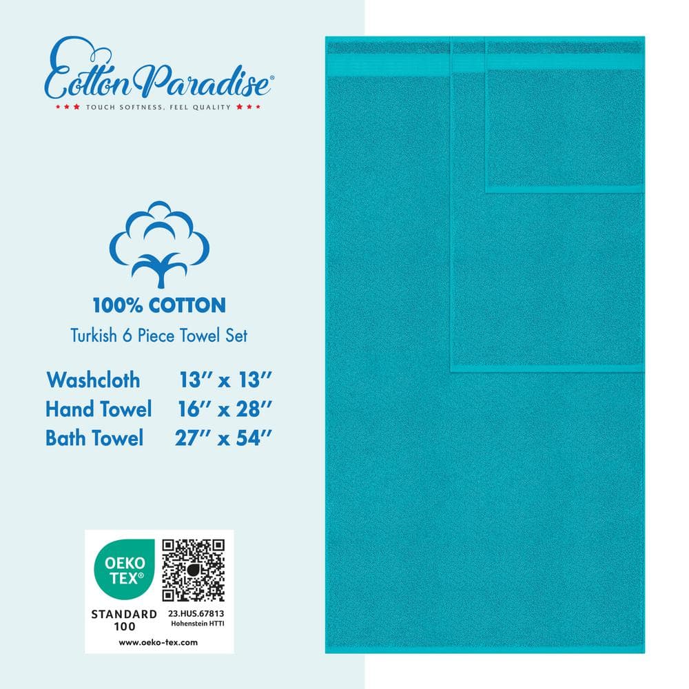 Aqua Blue 600 GSM Turkish Cotton 6-Piece Towel Set
