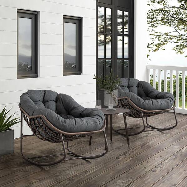 Wicker Outdoor Rocking Chair Rocker Recliner Chair with Grey Padded Cushion for Front Porch Living Room Patio Garden HY W640105282 The Home Depot