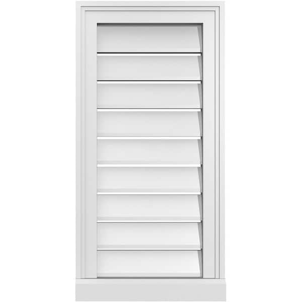 Ekena Millwork 14 in. x 28 in. Vertical Surface Mount PVC Gable Vent: Functional with Brickmould Sill Frame