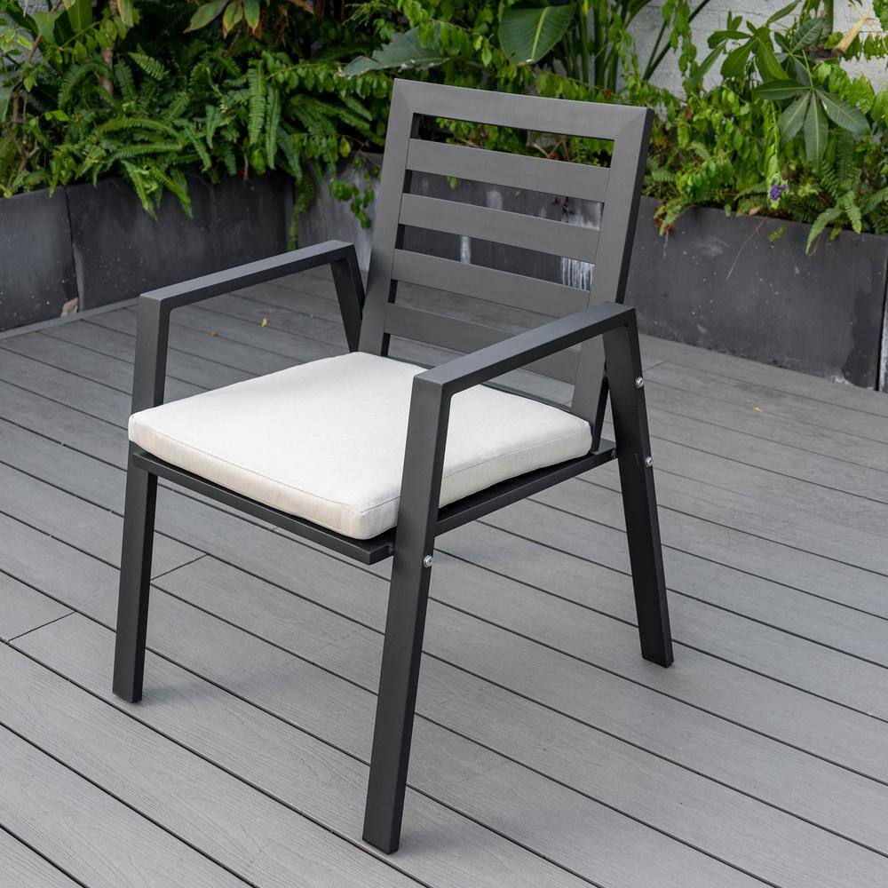 Black Aluminum Outdoor Dining Chair with Beige Cushions