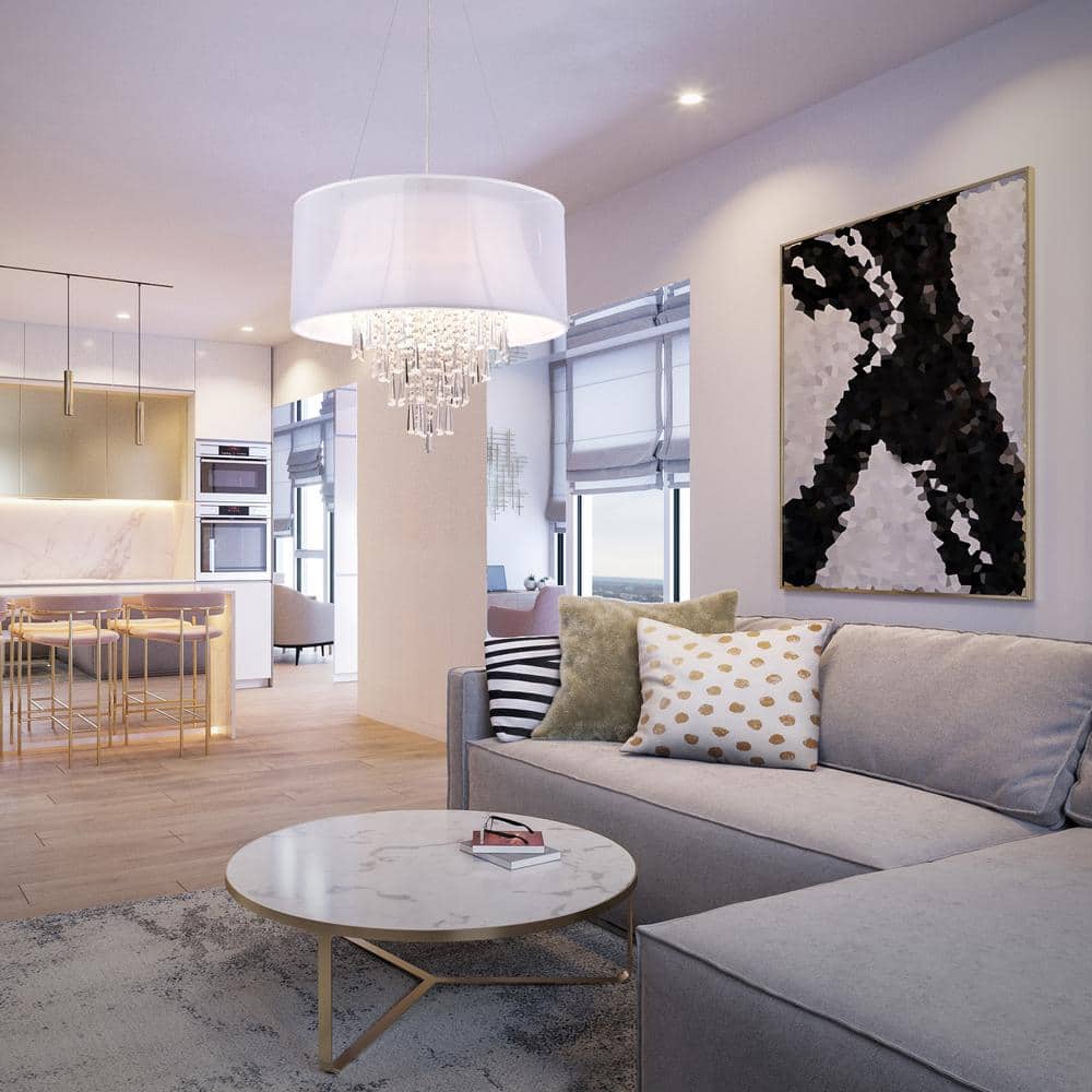 Chrome 4-Light Drum Chandelier with Crystal Accents