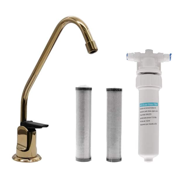 Westbrass 8 in. Touch-Flo Style Cold Water Dispenser Faucet Kit with In-line Filter and 2-Pack Cartridges, Polished Brass