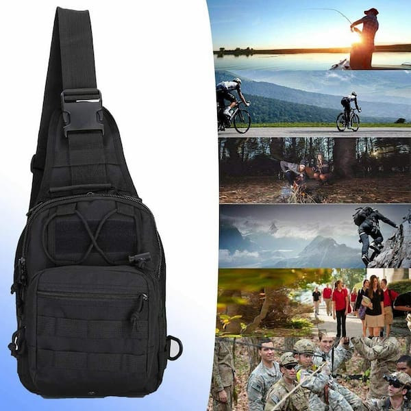 11.02 in. Black Men Backpack Tactical Sling Bag Chest Shoulder Body Day Pack Pouch