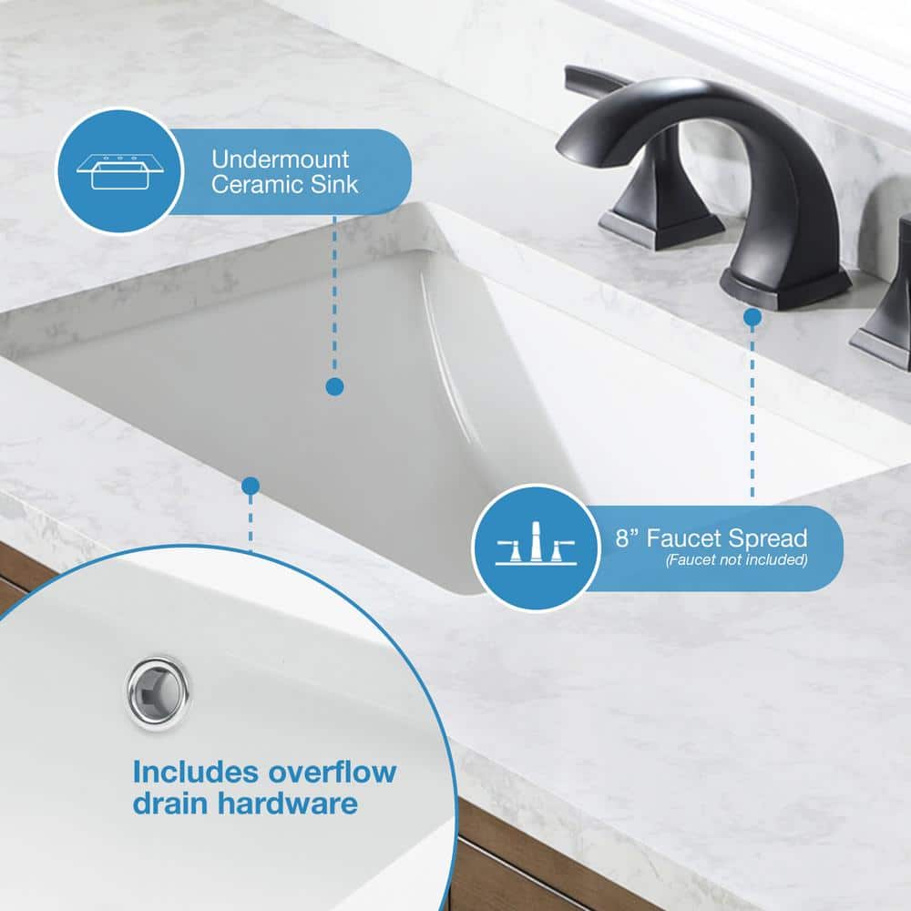 Espresso Double Sink Vanity with White Marble Top and Mirrors