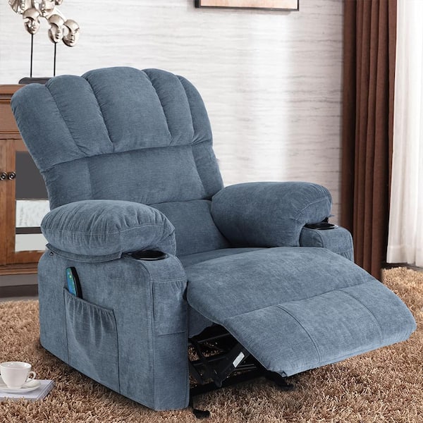 Blue Recliner Chair Homestock Recliner Massage Heating sofa with USB and side  pocket, 2-Cup Holders C-W152172967 - The Home Depot